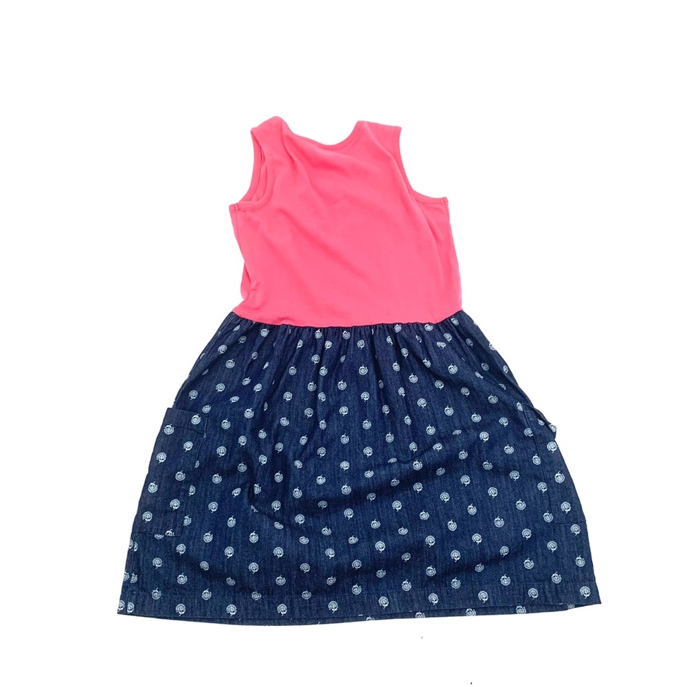 Hanna Andersson Dress Girls 140 / 10 Pink Blue Denim Flowers